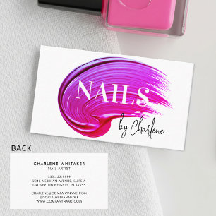Cartão De Visita Nail Artist Modern Script Typografia Rosa Polonês
