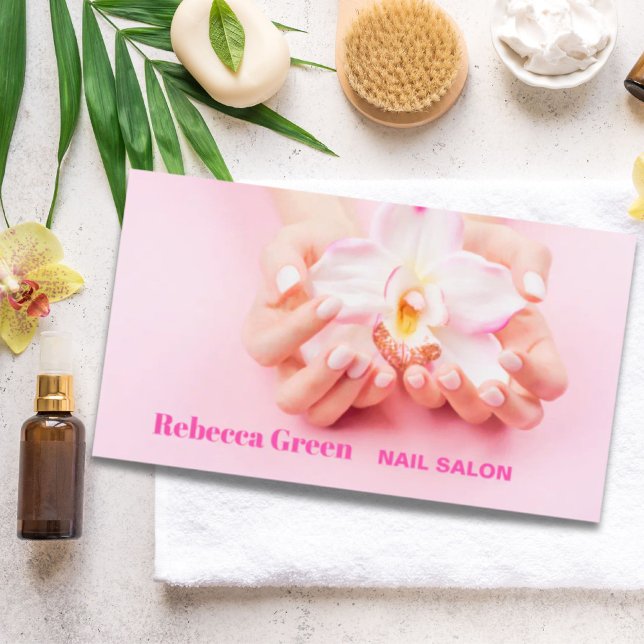 Cartão De Visita Nail Artist Nail Salon, Manicurista Rosa Elegante (Elegant Pink Manicurist Nail Artist Nail Salon Business Card)
