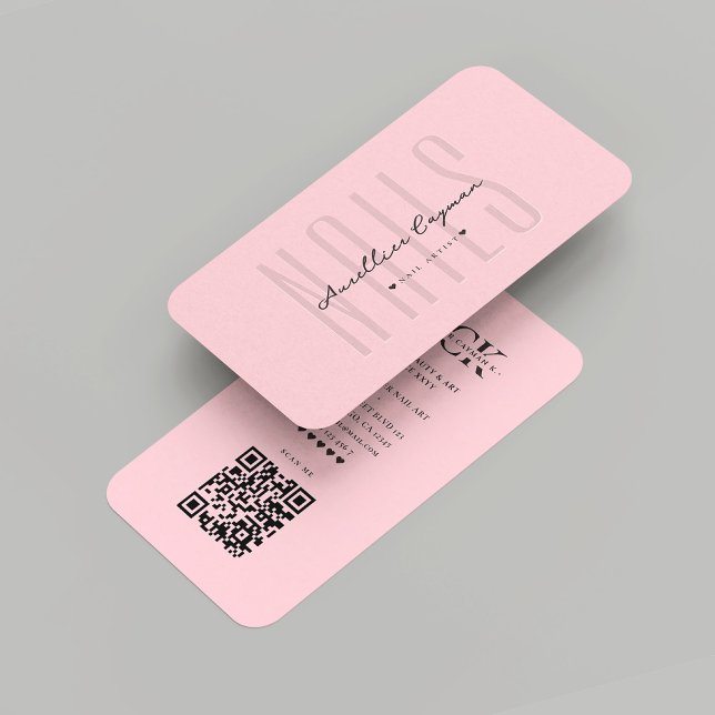 Cartão De Visita Nail Artist Nail Salon Pastel Pink Monograma (Modern Nail Artist Nail Salon Pastel Pink Monogram Business Card
)
