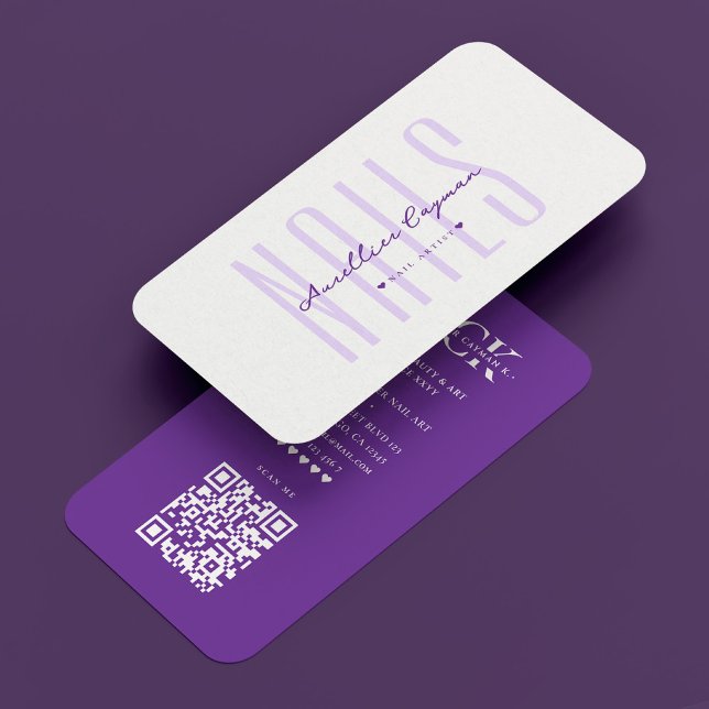 Cartão De Visita Nail Artist Nail Tech Royal Purple Monograma (Modern Nail Artist Nail Tech Royal Purple Monogram Business Card
)