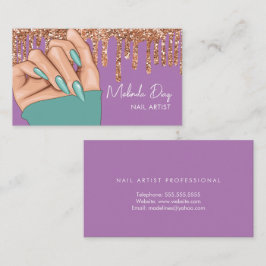 Cartão De Visita Nail Artista Designer Salon Faux Glitter Teal