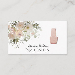 Cartão De Visita Nail floral branco elegante cor-de-água cor-de-ro