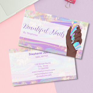 Cartão De Visita Nail Salon Afro-Americano Glitter Holographic Opal