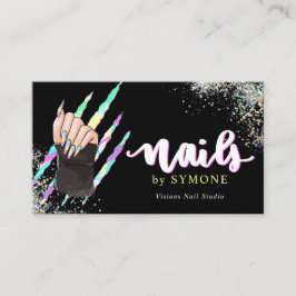 Cartão De Visita Nail Salon Bold Holographic seu logotipo
