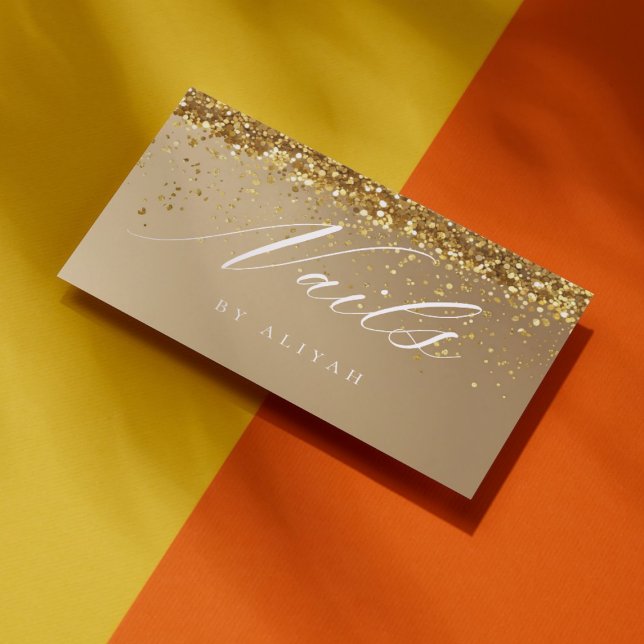 Cartão De Visita Nail salon Gold glitter Confetti Business Card (Criador carregado)