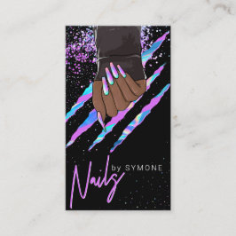 Cartão De Visita Nail Salon Holographic Modern Glam Trendy