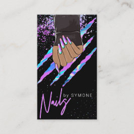 Cartão De Visita Nail Salon Holographic Modern Glam Trendy Business