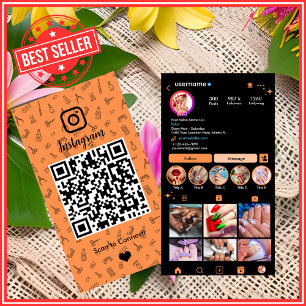 Cartão De Visita Nail Salon Instagram Orange   Mídia social QR