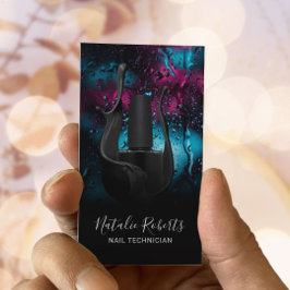 Cartão De Visita Nail Salon Manicurist Modern Black Polska Botão Po