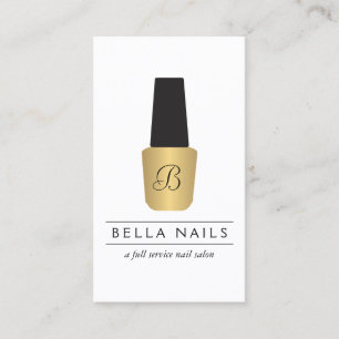 Cartão De Visita Nail Salon Monogramas no Faux Dourado Nail Polonês