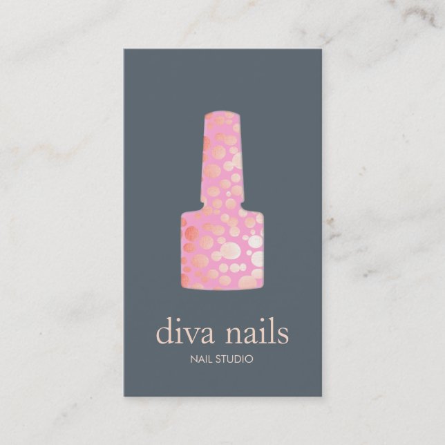 Cartão De Visita Nail Salon Pink e Dourado Nail Botle Logo (Frente)