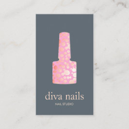 Cartão De Visita Nail Salon Pink e Dourado Nail Botle Logo