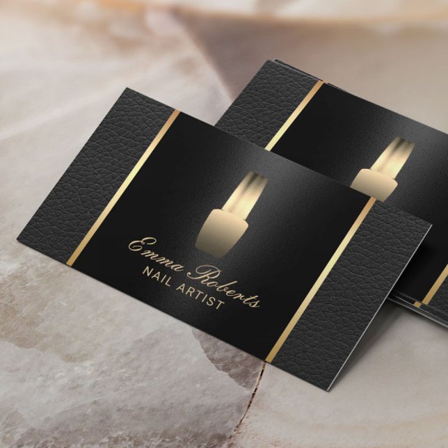 Cartão De Visita Nail Salon Polonês Makeup Artista Elegante Couro (Criador carregado)