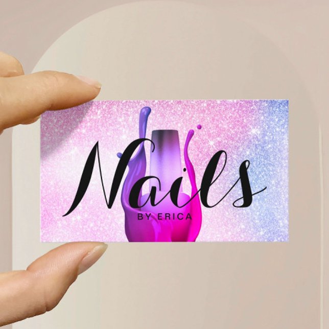 Cartão De Visita Nail Salon Polonês Manicurista Moderno Pastel Glit (Criador carregado)