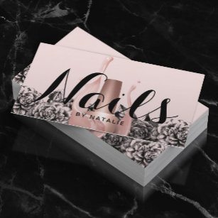 Cartão De Visita Nail Salon Polonês Manicurista Vintage Floral Rosa