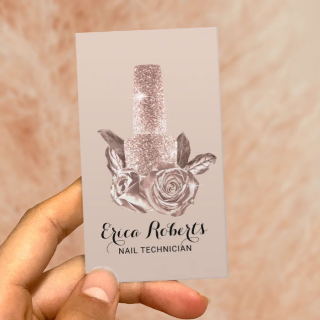 Cartão De Visita Nail Salon Polonês Rosa Dourado Manicurista Floral (Criador carregado)
