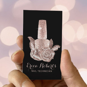 Cartão De Visita Nail Salon Rosa Dourado Manicurista Polonês Flora