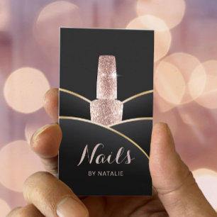 Cartão De Visita Nail Salon Rosa Dourado Manicurista Polonês Negro 