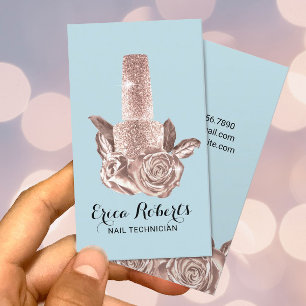 Cartão De Visita Nail Salon Rosa Dourado Polonês Mint Blue Manicur