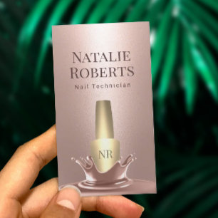 Cartão De Visita Nail Salon Rosa Dourado Polonês Splash Makeup Arti
