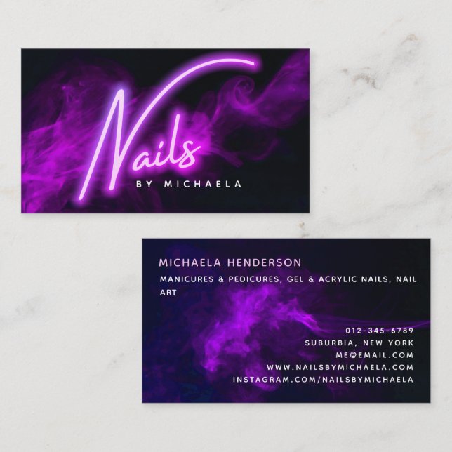 Cartão De Visita Nail Salon Roxo e Smoke/Technician (Frente/Verso)