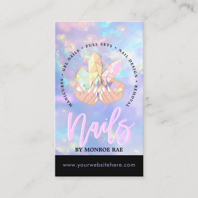 Cartão De Visita Nail Tech Crystal Holographic Nail Compre Blue Opa (Frente)