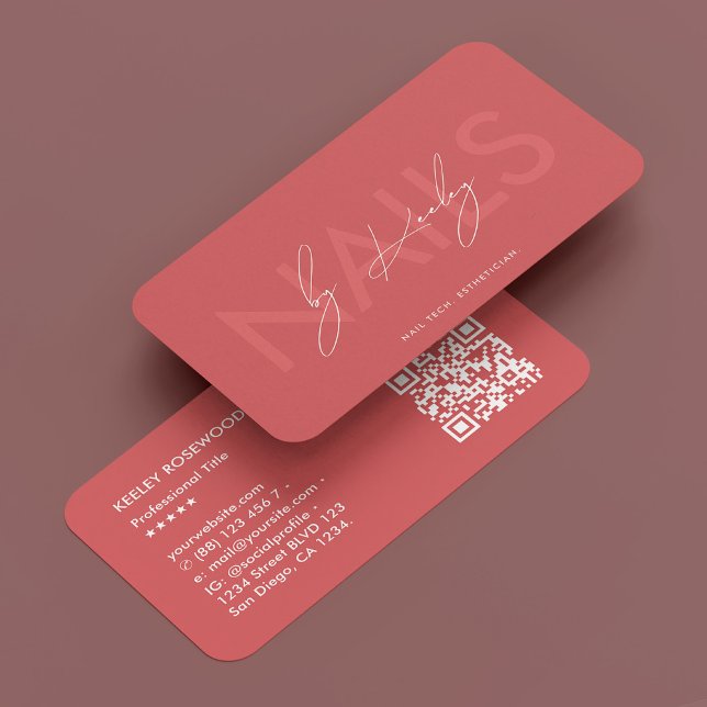 Cartão De Visita Nail Tech Manicurist Nail Artist Coral Modern (Nail Tech Manicurist Nail Artist Coral Modern Business Card
)