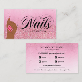 Cartão De Visita Nail Tech Manicurist Rosa Red Glam Glitter Salon
