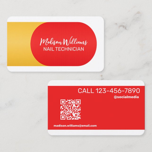 Cartão De Visita Nail Tech With Click to Chat QR (Frente/Verso)