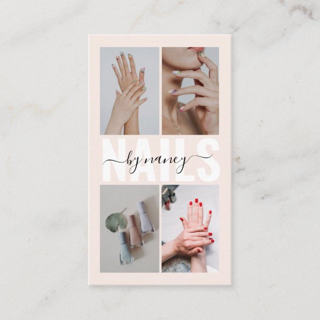 Cartão De Visita Nail Technician Blush Pink Photo Collage Qr Code  (Frente)