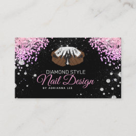 Cartão De Visita Nail Technician Diamond Glitter Pink & Black Salon