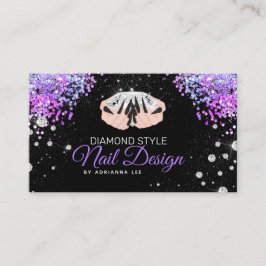 Cartão De Visita Nail Technician Diamond Glitter Purple Nail Salon