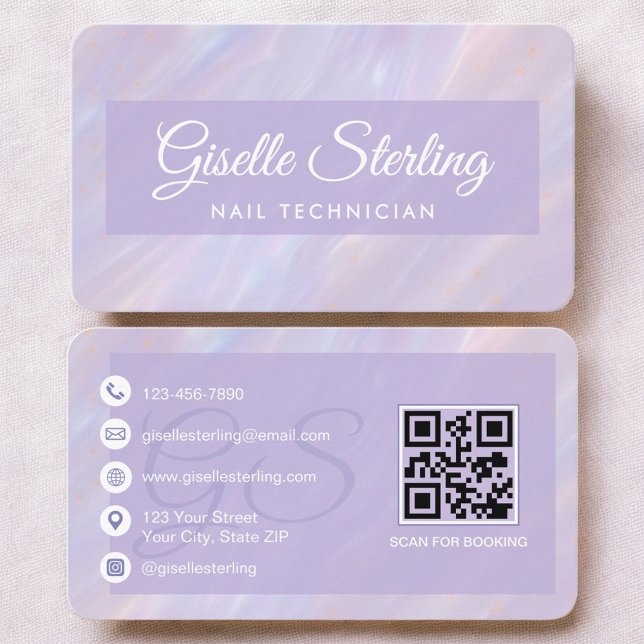 Cartão De Visita Nail Technician Purple QR Code (Criador carregado)