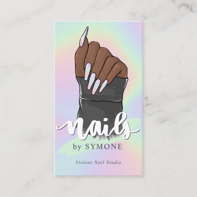Cartão De Visita Nail Technicty Salon Pastel Holographic Bu (Frente)