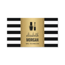 NAIL TÉCNICO Elegante Dourado Black White Stripes