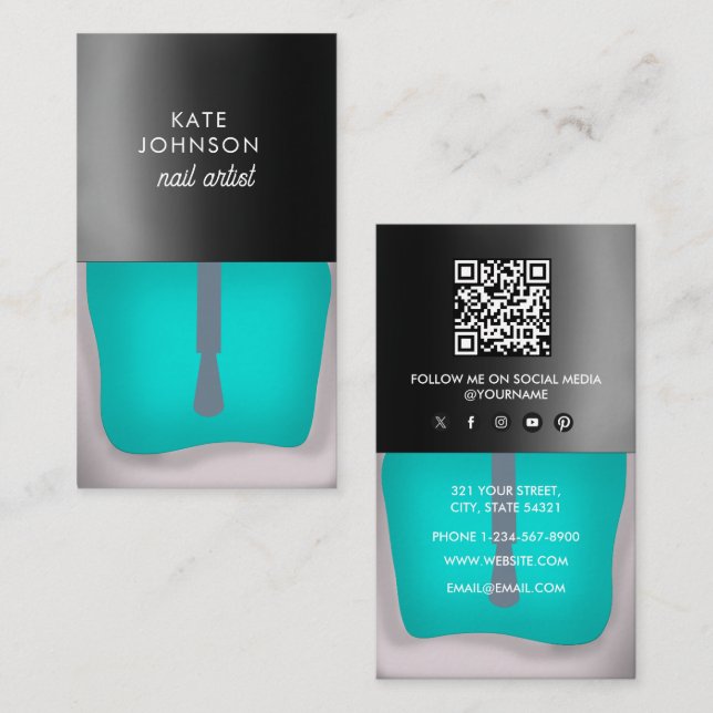 Cartão De Visita Nails Manicure Pedicure Beauty Nail Artist QR Code (Frente/Verso)