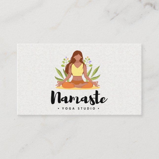 Cartão De Visita Namaste Cursivo | Ilustração Meditante de Mulher (Frente)