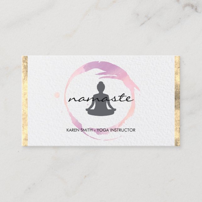 Cartão De Visita Namaste Yoga Lotus Position Dourado Trim Grunge (Frente)