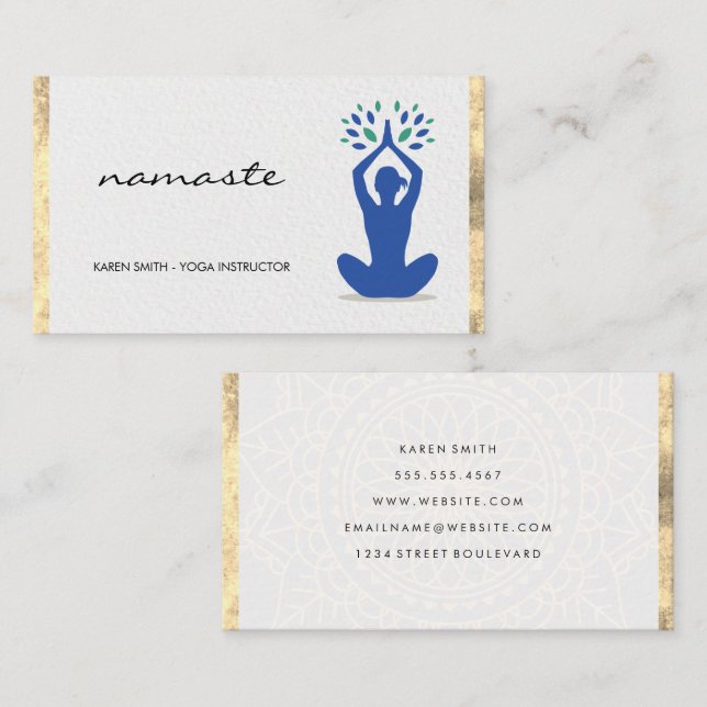 Cartão De Visita Namaste Yoga Lotus Position Gold Foil (Frente/Verso)