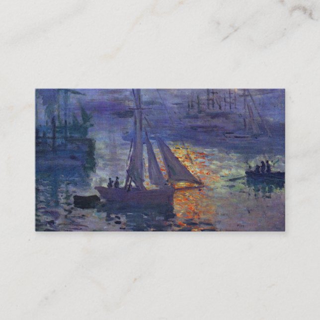 Cartão De Visita Nascer do sol de Monet na arte do barco da pintura (Frente)