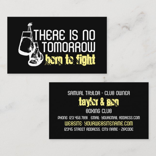 Cartão De Visita Nascer Para Lutar, Boxing Club, Treinador Em Boxin (Frente/Verso)