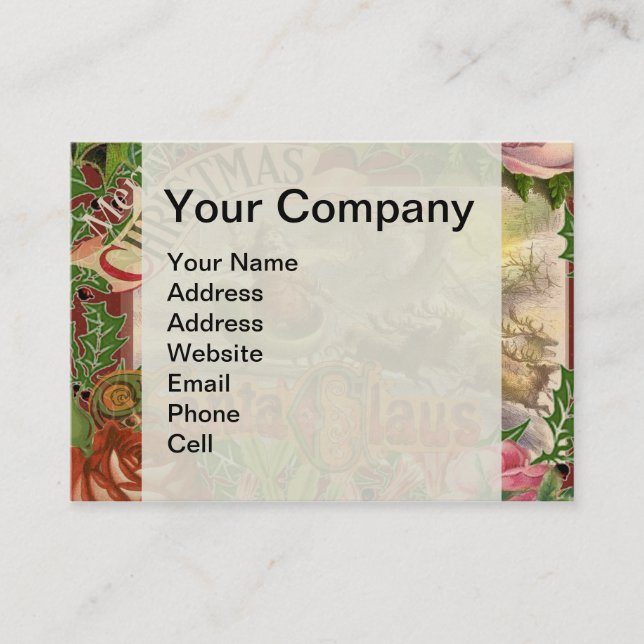 Cartão De Visita Natais vintages Santa Claus Sleigh (Frente)