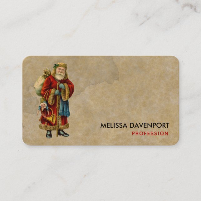 Cartão De Visita Natais vintages Velho Pai Natal (Frente)