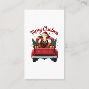 Cartão De Visita Natal Feliz Vintage Vaca Highland Caminhão Vermelh
