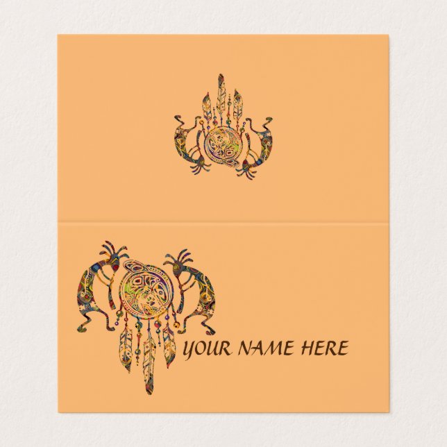 Cartão De Visita Nativo americano Kokopelli Whale Dreamcatcher 2 (Exterior Desdobrado)