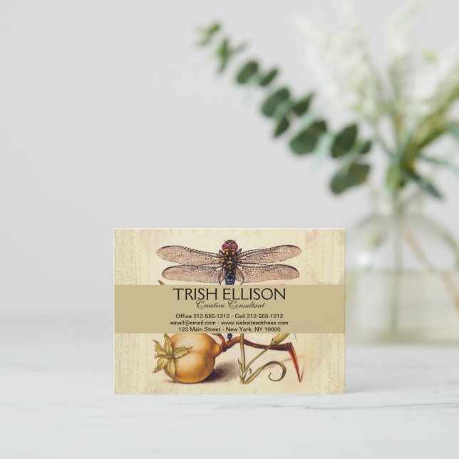 Cartão De Visita Natureza Botânica Dragonfly (Em pé/Frente)