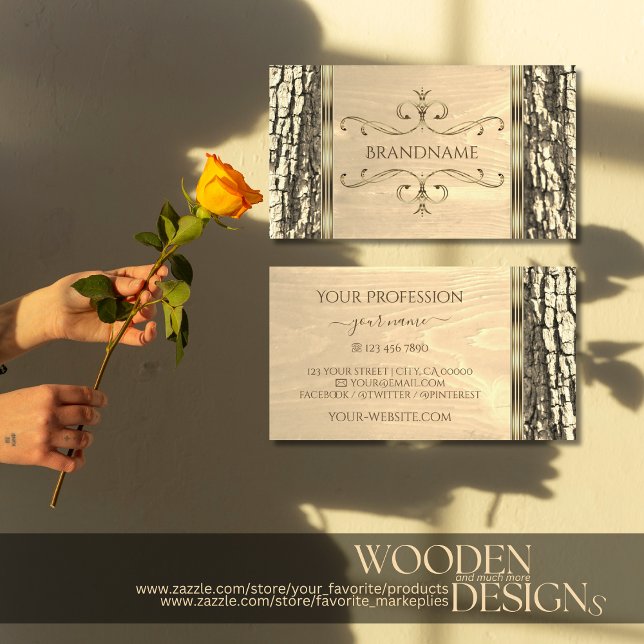 Cartão De Visita Natureza Latido Madeira Ornamentado Limite Moderno (Criador carregado)
