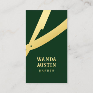 Cartão De Visita Navalha de Barbeiro Moderna Escura Verde Dourado C
