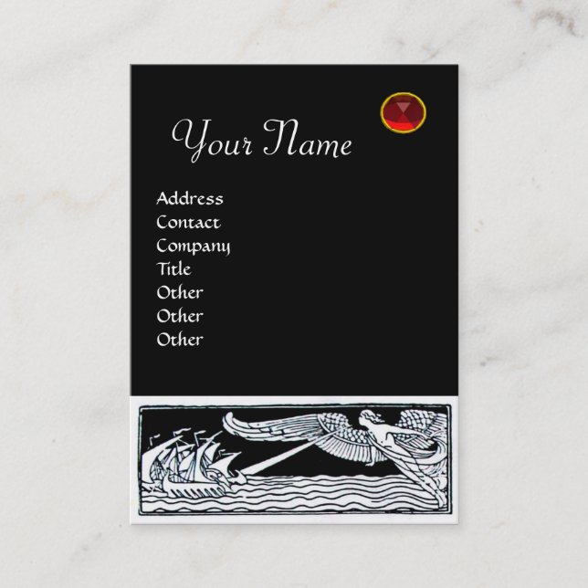 CARTÃO DE VISITA NAVIOS ANTICOS VERMELHOS RUBY MONOGRAMA PRETO (Frente)