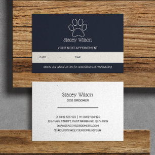 Cartão De Visita Navy And White Paw Print Logo Appointment Card